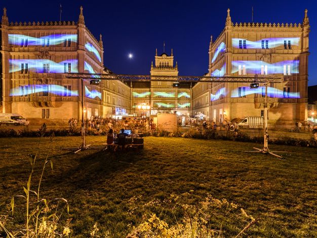 Schloss Ehrenburg mit Laser angestrahlt während der Coburger Museumsnacht.